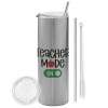 Tumbler stainless steel Silver 600ml, with metal straw & cleaning brush