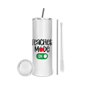 Teacher mode ON, Eco friendly stainless steel tumbler 600ml, with metal straw & cleaning brush