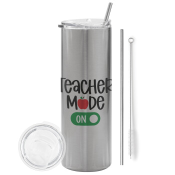 Teacher mode ON, Eco friendly stainless steel Silver tumbler 600ml, with metal straw & cleaning brush