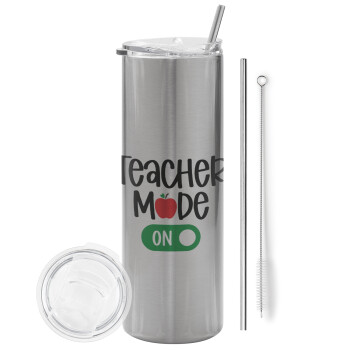 Teacher mode ON, Tumbler stainless steel Silver 600ml, with metal straw & cleaning brush
