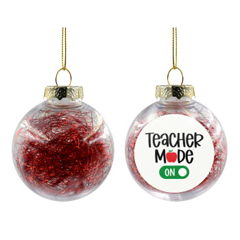 Teacher mode ON, Χριστουγεννιάτικη μπάλα δένδρου διάφανη με κόκκινο γέμισμα 8cm