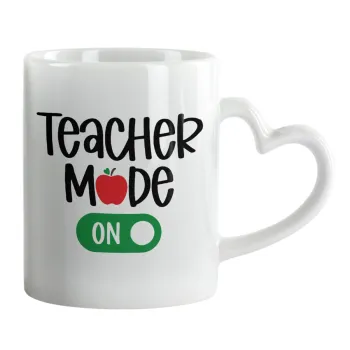 Teacher mode ON, Mug heart handle, ceramic, 330ml