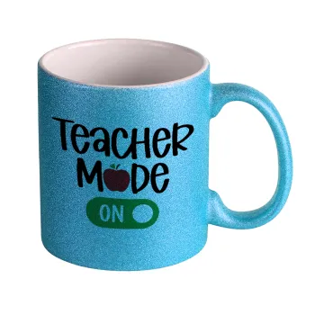 Teacher mode ON, Κούπα Σιέλ Glitter που γυαλίζει, κεραμική, 330ml