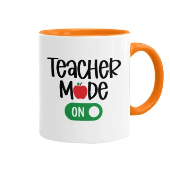Teacher mode ON, Κούπα χρωματιστή πορτοκαλί, κεραμική, 330ml