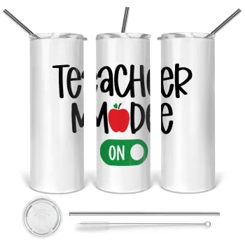 Teacher mode ON, Tumbler ποτήρι θερμό από ανοξείδωτο ατσάλι 600ml, με μεταλλικό καλαμάκι & βούρτσα καθαρισμού