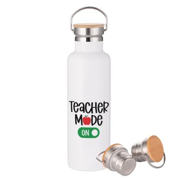 Teacher mode ON, Stainless steel White with wooden lid (bamboo), double wall, 750ml