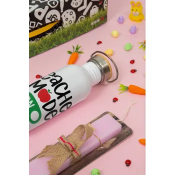 Teacher mode ON, Πασχαλινή Λαμπάδα με παγούρι μεταλλικό (620ml, stainless steel) & κερί αρωματικό πλακέ (30cm) (ΡΟΖ)