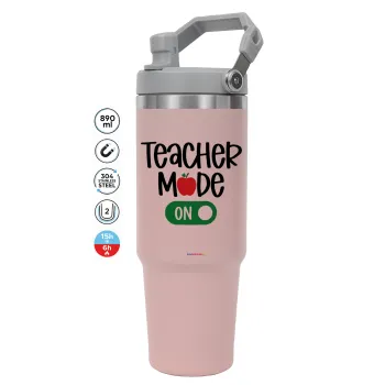 Teacher mode ON, Pink color, 890ml (30oz) stainless Steel Tumbler with Handle