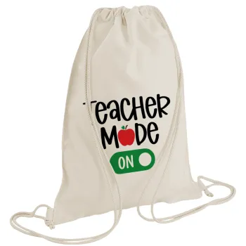 Teacher mode ON, Backpack bag GYMBAG natural (28x40cm)