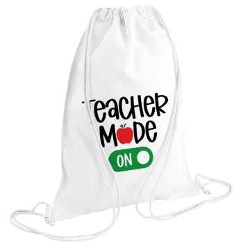 Teacher mode ON, Τσάντα πλάτης πουγκί GYMBAG λευκή (28x40cm)