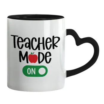 Teacher mode ON, Mug heart black handle, ceramic, 330ml