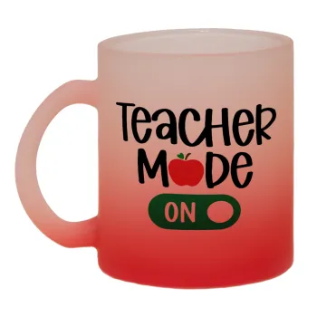 Teacher mode ON, Κούπα γυάλινη δίχρωμη με βάση το κόκκινο ματ, 330ml