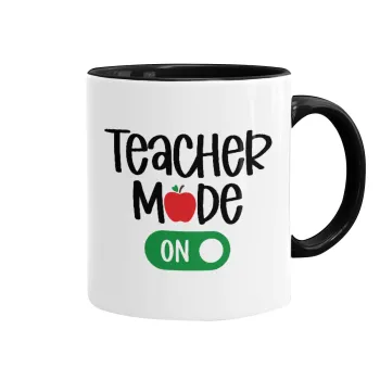 Teacher mode ON, Κούπα χρωματιστή μαύρη, κεραμική, 330ml