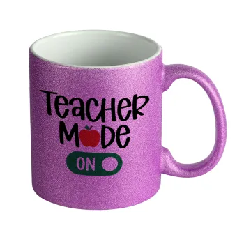 Teacher mode ON, Κούπα Μωβ Glitter που γυαλίζει, κεραμική, 330ml