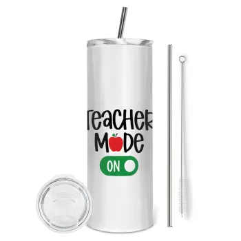 Teacher mode ON, Tumbler ποτήρι θερμό από ανοξείδωτο ατσάλι 600ml, με μεταλλικό καλαμάκι & βούρτσα καθαρισμού