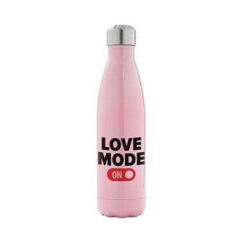 LOVE MODE ON, Metal mug thermos Pink Iridiscent (Stainless steel), double wall, 500ml