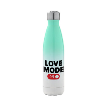 LOVE MODE ON, Metal mug thermos Green/White (Stainless steel), double wall, 500ml