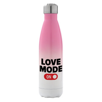 LOVE MODE ON, Metal mug thermos Pink/White (Stainless steel), double wall, 500ml