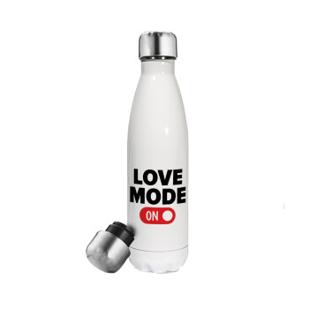 LOVE MODE ON, Μεταλλικό παγούρι θερμός Λευκό (Stainless steel), διπλού τοιχώματος, 500ml