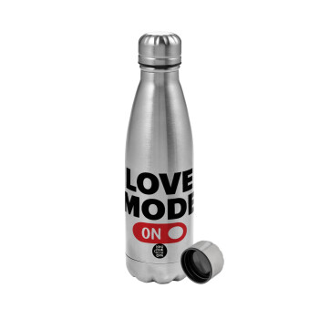 LOVE MODE ON, Metallic water bottle, stainless steel, 750ml