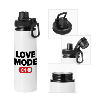 LOVE MODE ON, Metal water bottle with safety cap, aluminum 850ml