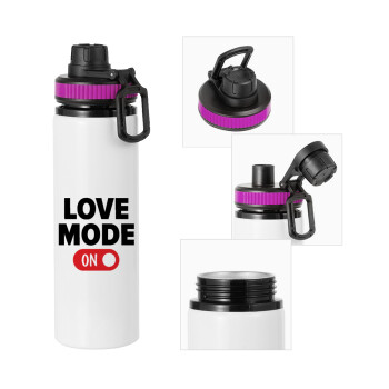 LOVE MODE ON, Metallic water bottle with safety lid, 850ml aluminum