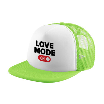 LOVE MODE ON, Καπέλο Soft Trucker με Δίχτυ Πράσινο/Λευκό
