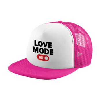 LOVE MODE ON, Καπέλο Ενηλίκων Soft Trucker με Δίχτυ Pink/White (POLYESTER, ΕΝΗΛΙΚΩΝ, UNISEX, ONE SIZE)