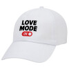 LOVE MODE ON, Καπέλο ενηλίκων Jockey Λευκό (snapback, 5-φύλλο, unisex)