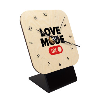 LOVE MODE ON, Επιτραπέζιο ρολόι σε φυσικό ξύλο (10cm)