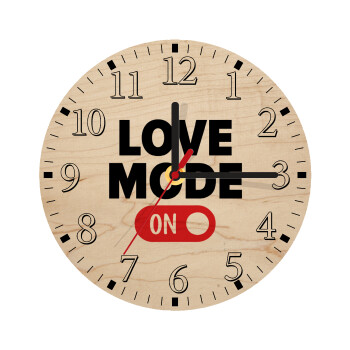 LOVE MODE ON, Ρολόι τοίχου ξύλινο plywood (20cm)