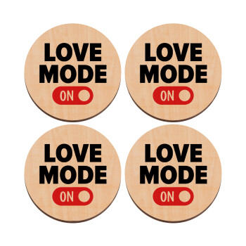 LOVE MODE ON, ΣΕΤ x4 Σουβέρ ξύλινα στρογγυλά plywood (9cm)