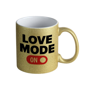 LOVE MODE ON, Κούπα Χρυσή Glitter που γυαλίζει, κεραμική, 330ml