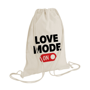 LOVE MODE ON, Backpack bag GYMBAG natural (28x40cm)