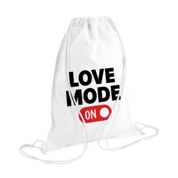 LOVE MODE ON, Backpack pouch GYMBAG white (28x40cm)