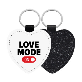 LOVE MODE ON, Μπρελόκ PU δερμάτινο glitter καρδιά ΜΑΥΡΟ