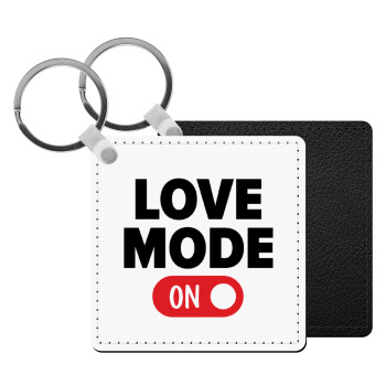 LOVE MODE ON, Μπρελόκ Δερματίνη, τετράγωνο ΜΑΥΡΟ (5x5cm)
