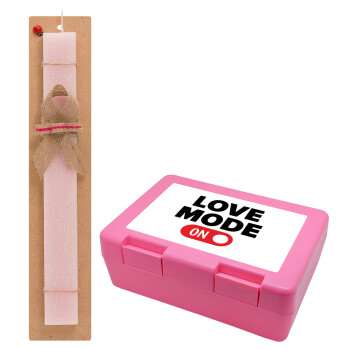 LOVE MODE ON, Easter Set, children's snack container PINK & scented flat Easter candle (30cm) (PINK)