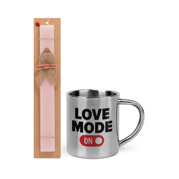 LOVE MODE ON, Easter Set, metallic thermal cup (300ml) & aromatic flat Easter candle (30cm) (PINK)