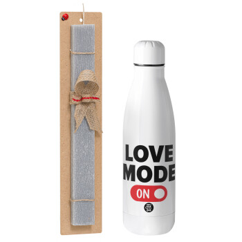 LOVE MODE ON, Easter Set, metallic stainless thermos bottle (500ml) & scented flat Easter candle (30cm) (GRAY)