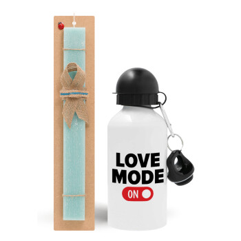 LOVE MODE ON, Easter Set, metallic aluminum water bottle (500ml) & scented flat candle (30cm) (TURQUOISE)