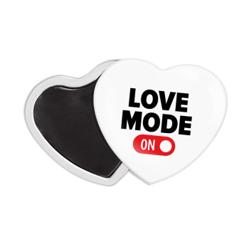 LOVE MODE ON, Μαγνητάκι καρδιά (57x52mm)