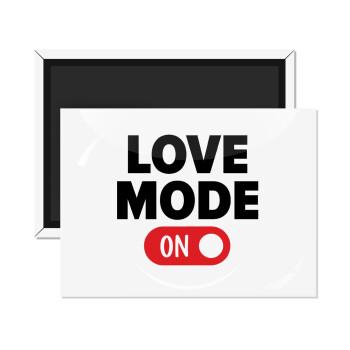 LOVE MODE ON, Ορθογώνιο μαγνητάκι ψυγείου διάστασης 9x6cm