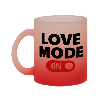 LOVE MODE ON, Κούπα γυάλινη δίχρωμη με βάση το κόκκινο ματ, 330ml