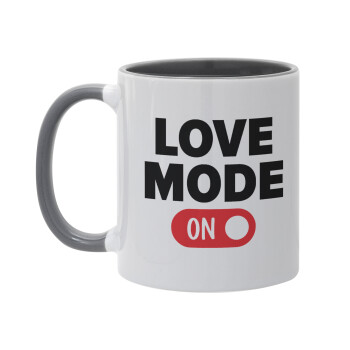 LOVE MODE ON, Mug colored grey, ceramic, 330ml
