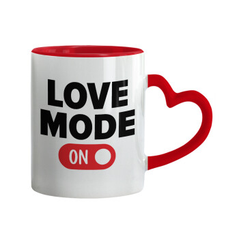LOVE MODE ON, Mug heart red handle, ceramic, 330ml