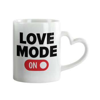 LOVE MODE ON, Mug heart handle, ceramic, 330ml