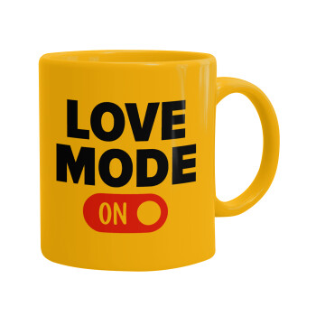 LOVE MODE ON, Ceramic coffee mug yellow, 330ml