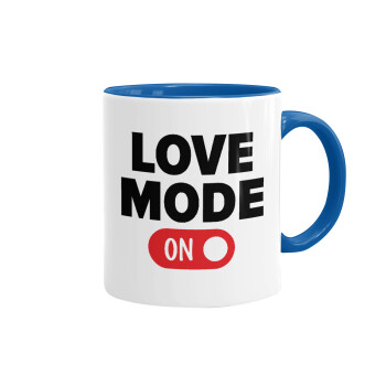 LOVE MODE ON, Mug colored blue, ceramic, 330ml