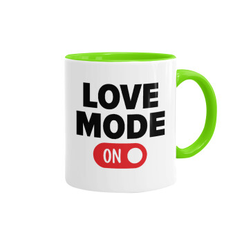 LOVE MODE ON, Mug colored light green, ceramic, 330ml